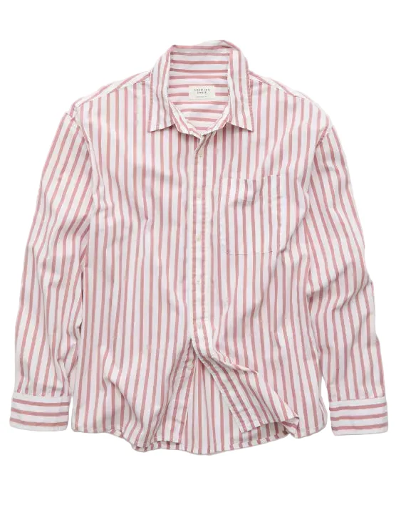 American Eagle Mens AE Everyday Relaxed Fit Poplin Button-up Long Sleeve Shirt