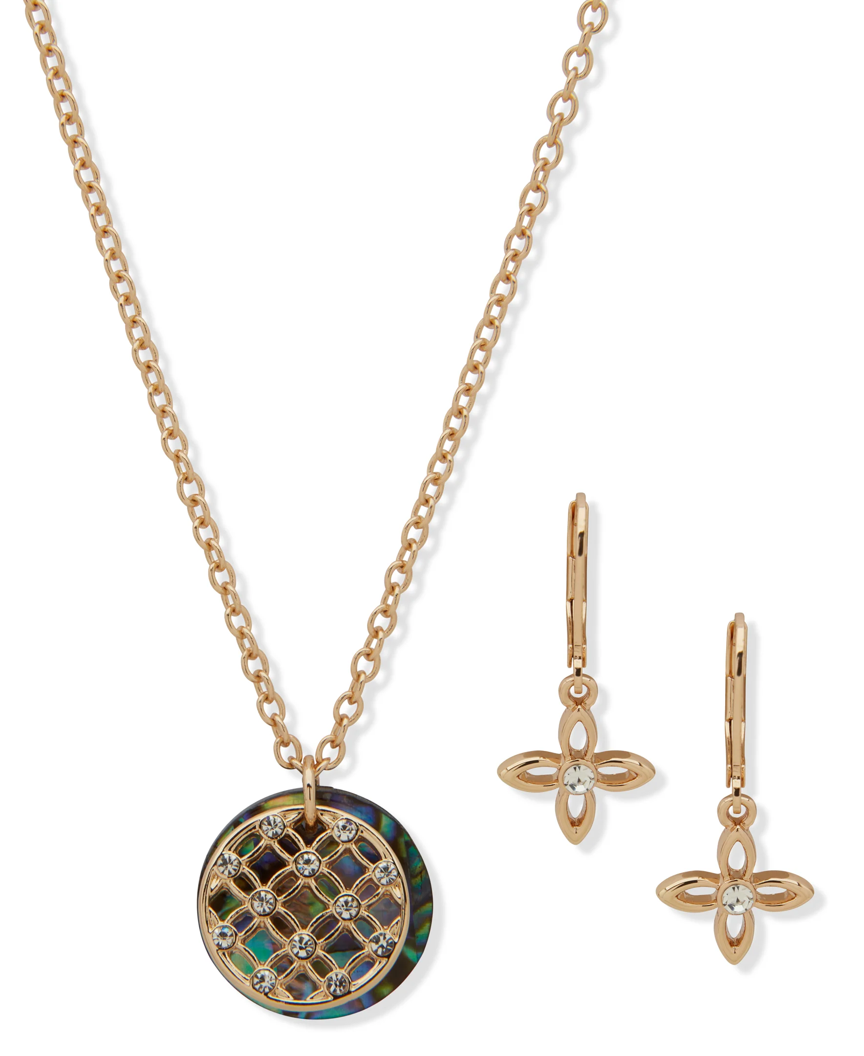 Anne Klein Gold-Plated Round Filigree Pendant Necklace & Earrings Set