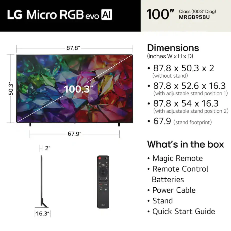 LG 100" Class 95B Series Micro RGB evo AI LED 4K Smart webOS TV - Image 6