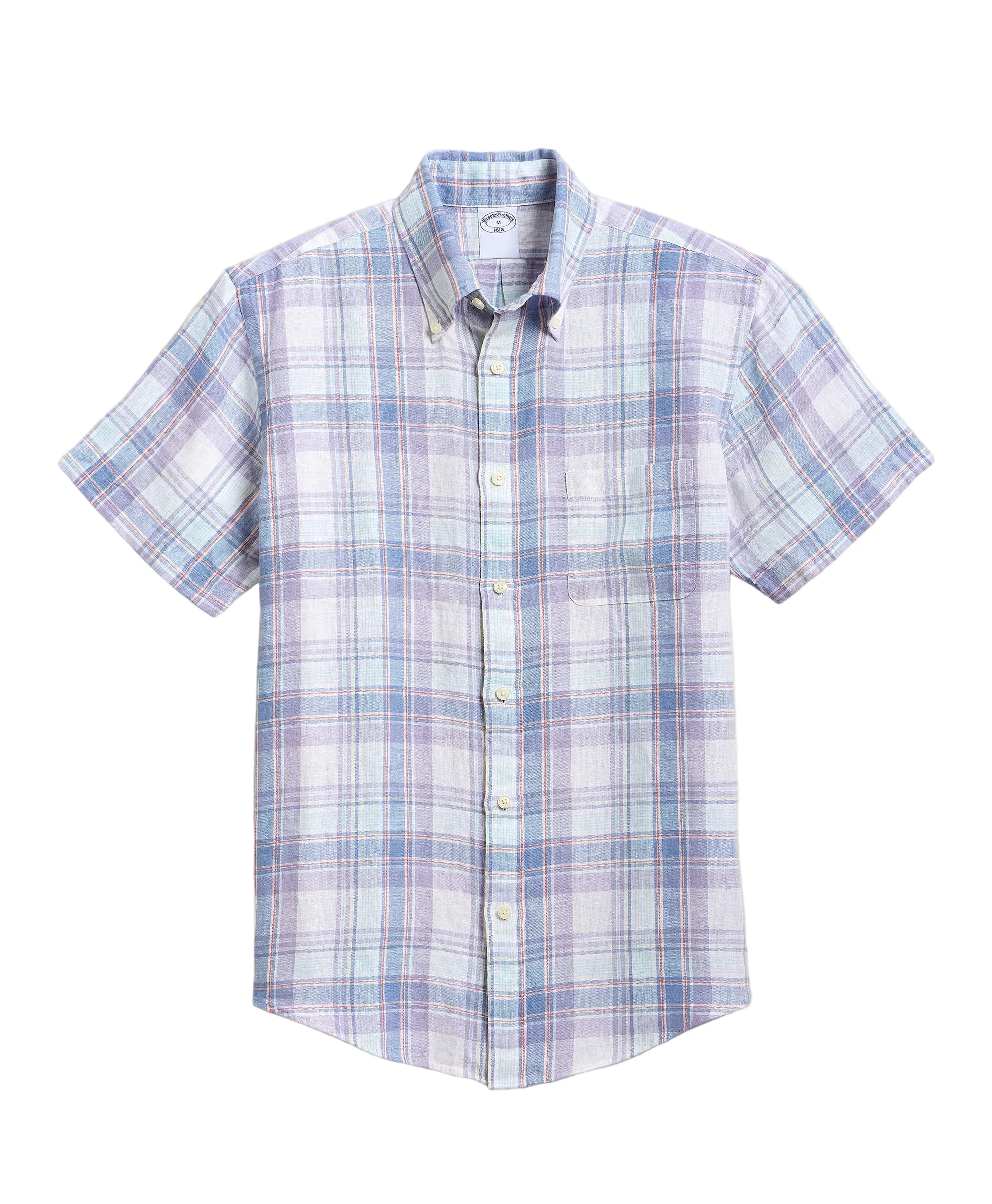 Brooks Brothers Mens Linen Short Sleeve Button Down Shirt