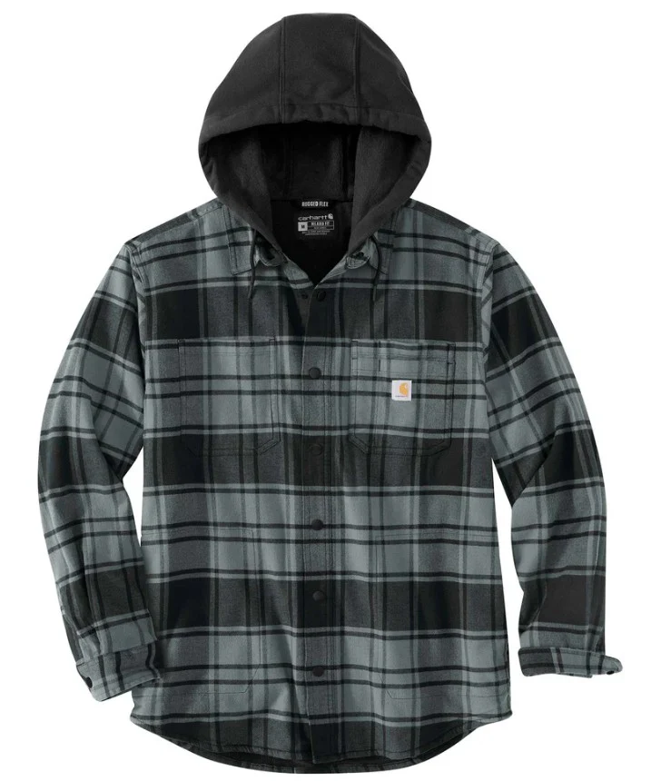 Carhartt Mens Rugged Flex Relaxed Fit Flannel Fleece Lined Hooded Shirt Jacket - Image 3