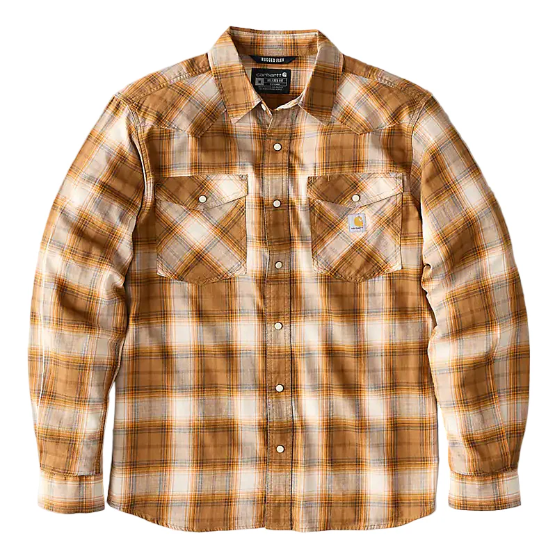 Carhartt Mens Montana Rugged Flex Relaxed Fit Lightweight Snap-Front Plaid Long Sleeve Shirt - Image 2