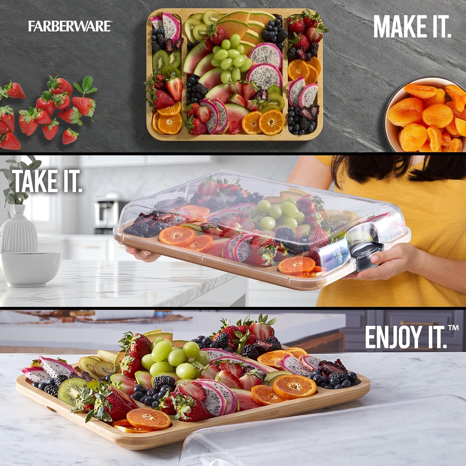 Farberware 11"x14" Build-A-Board Cutting Board with Three Compartments and Clear Locking Lid - Image 6