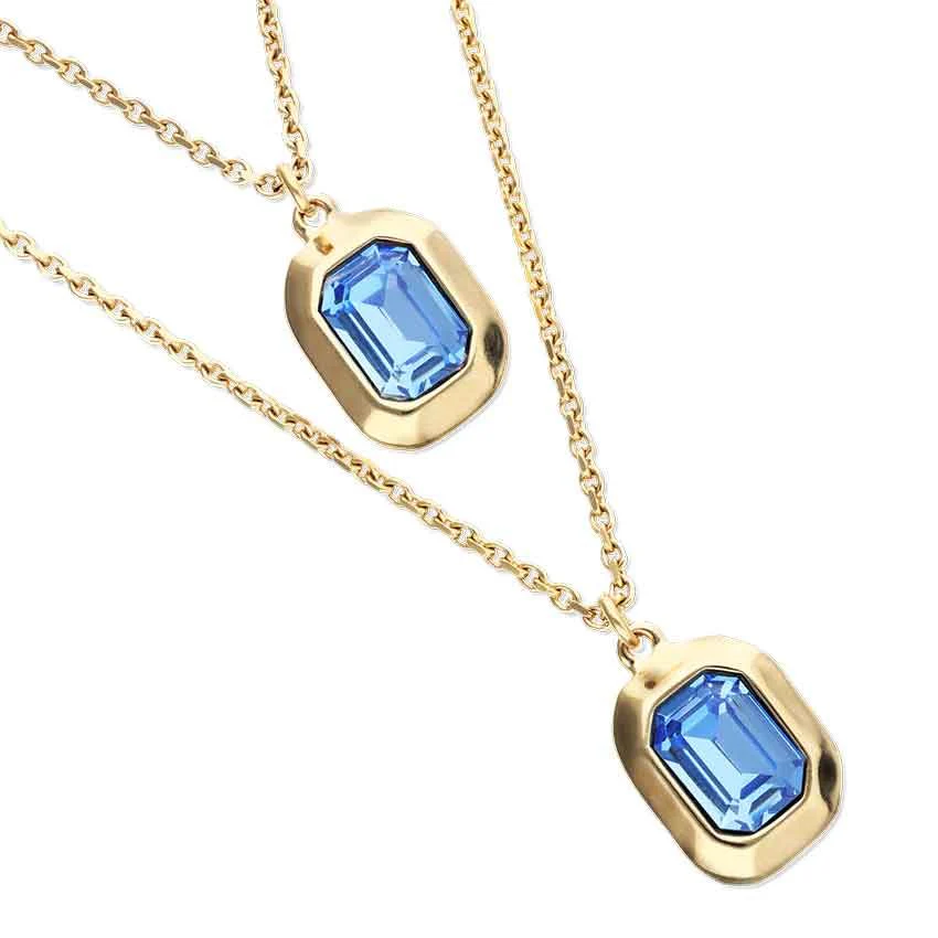 UNOde50 Gold-Plated Double Blue Crystal Long Pendant Necklace - Image 3