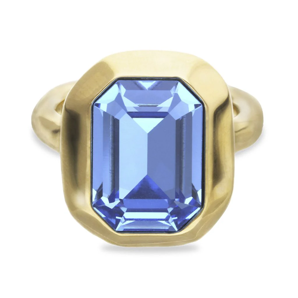 UNOde50 Gold-Plated Blue Crystal Ring - Size 8.5