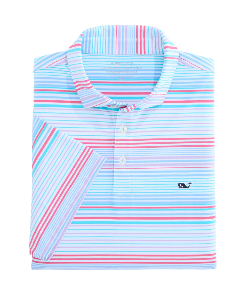 Vineyard Vines Mens Performance Conch Stripe Sankaty Short Sleeve Polo Shirt - Image 2