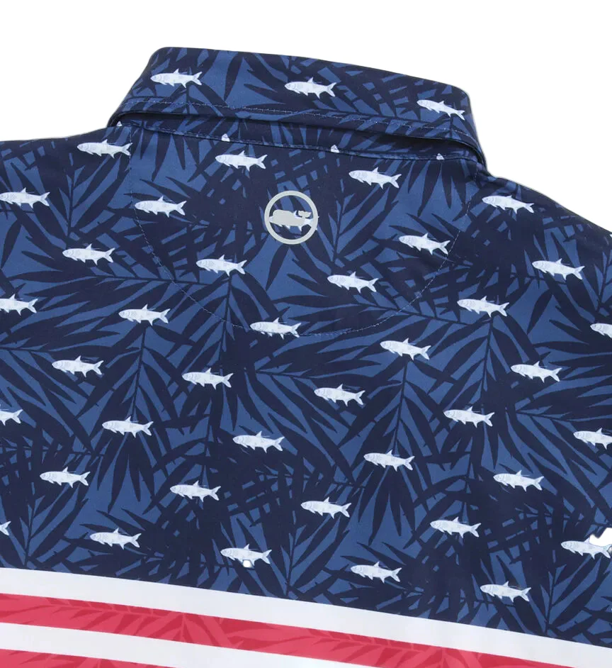 Vineyard Vines Mens Performance USA Fish & Palms Sankaty Polo Shirt - Image 3