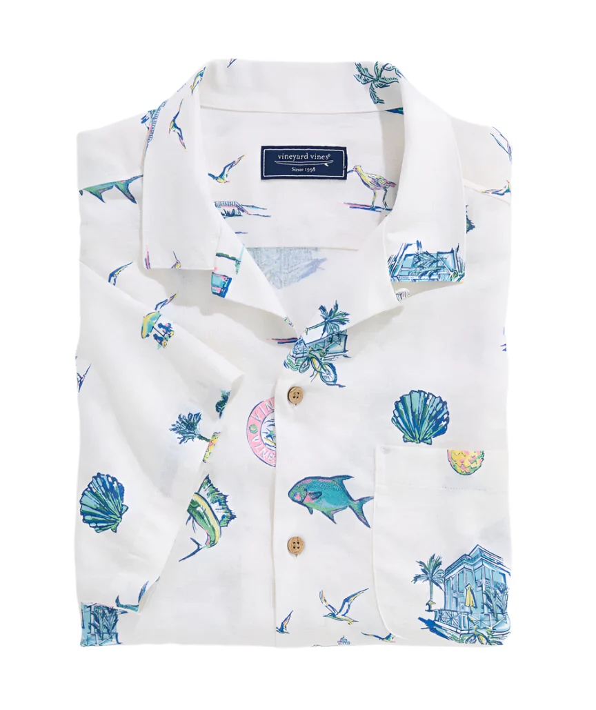 Vineyard Vines Mens Gasparilla Icons Linen Blend Short Sleeve Shirt - Image 2