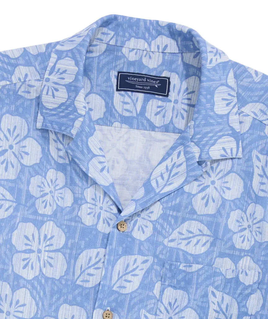 Vineyard Vines Mens Hawaiian Floral Linen Blend Short-Sleeve Cabana Shirt - Image 2
