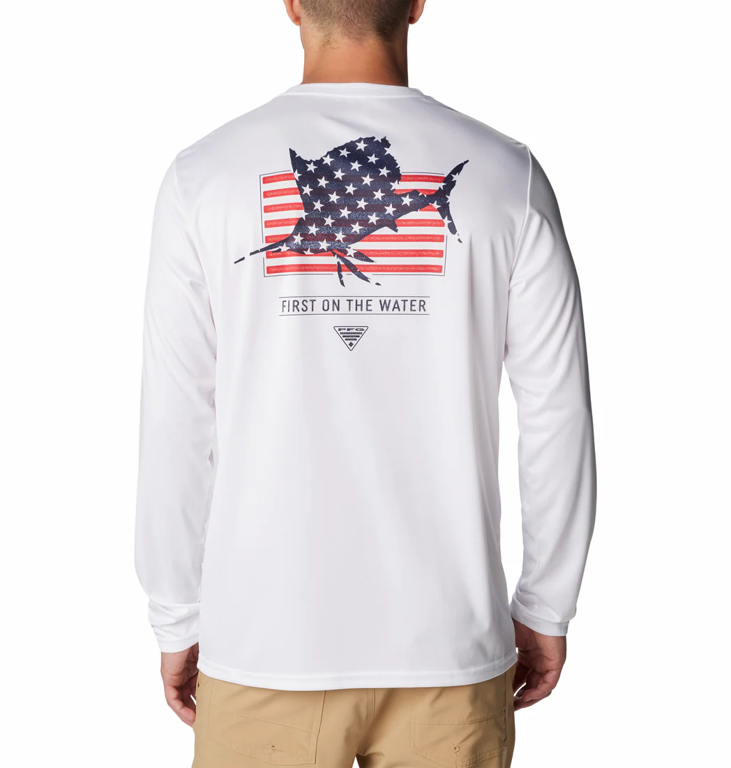 Columbia Mens PFG Terminal Tackle Fins and Stripes Long Sleeve T-Shirt