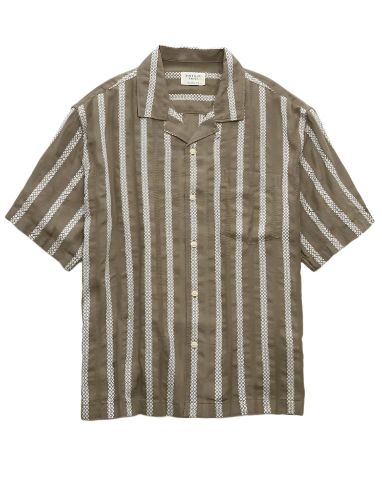 American Eagle Mens AE Poolside Striped Short Sleeve Button Up Shirt