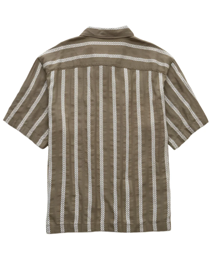 American Eagle Mens AE Poolside Striped Short Sleeve Button Up Shirt - Image 2