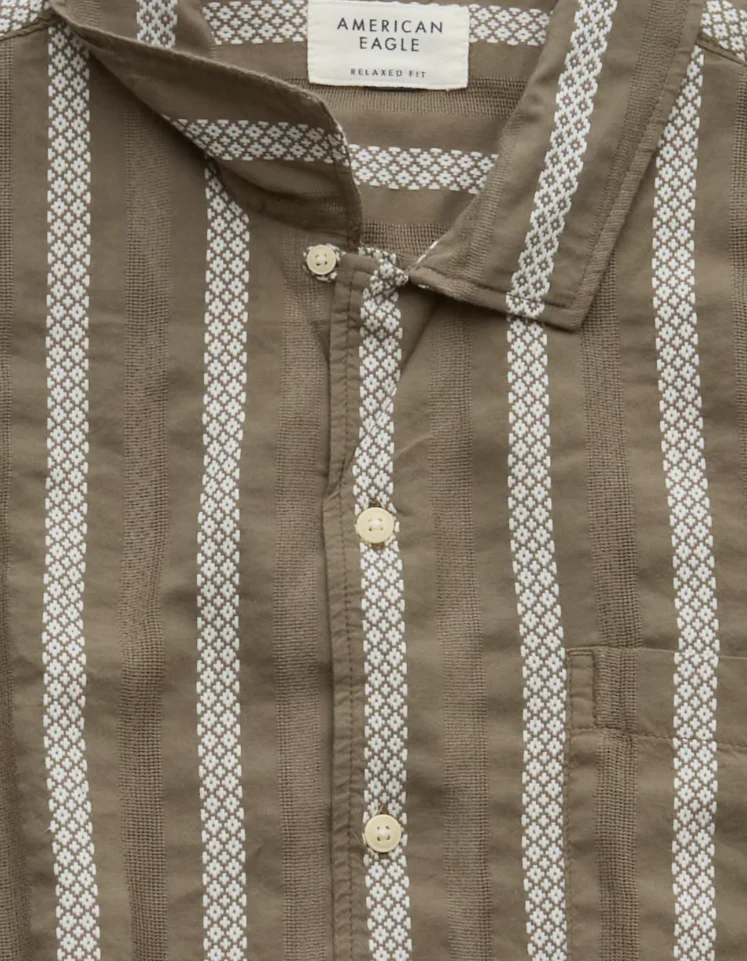 American Eagle Mens AE Poolside Striped Short Sleeve Button Up Shirt - Image 3