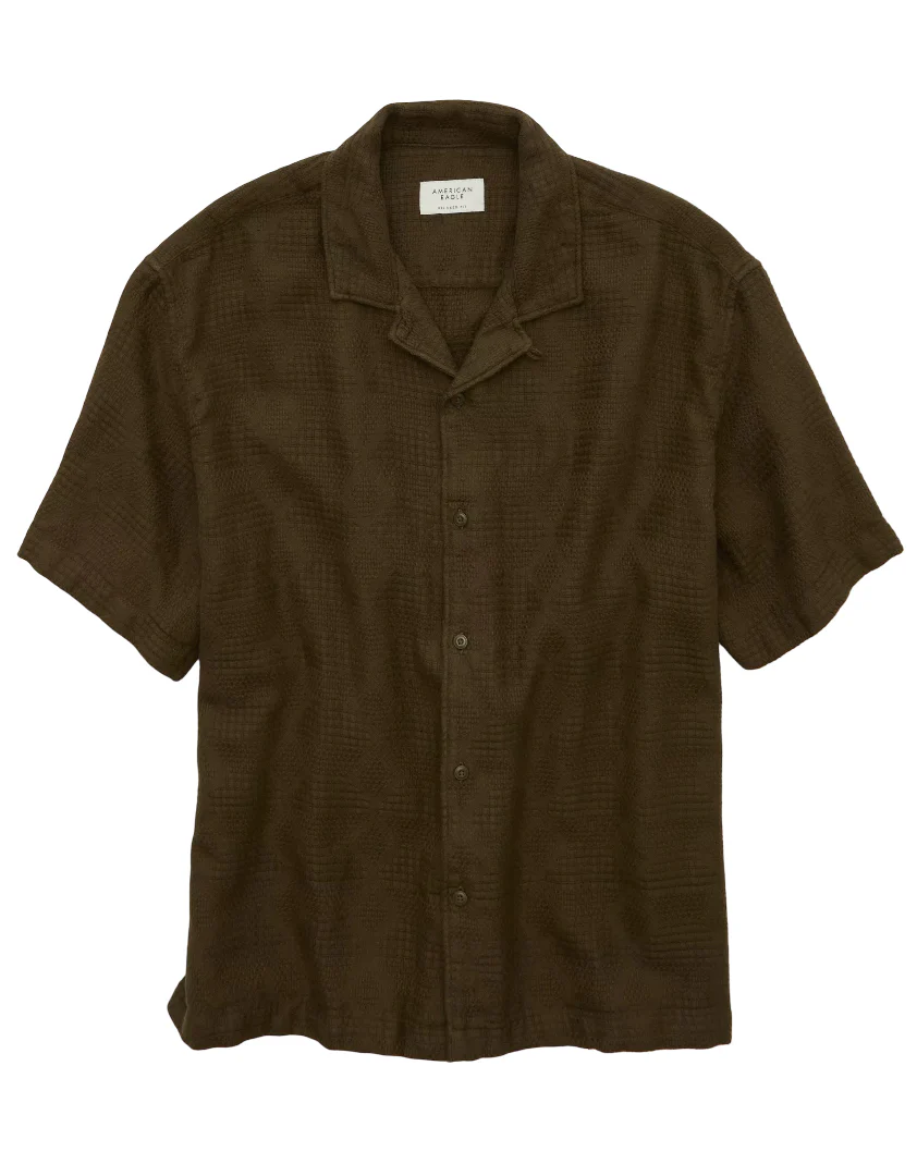 American Eagle Mens AE Relaxed Fit Camp Collar Short Sleeve Shirt