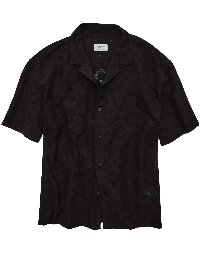 American Eagle Mens AE Relaxed Fit Camp Collar Short Sleeve Shirt