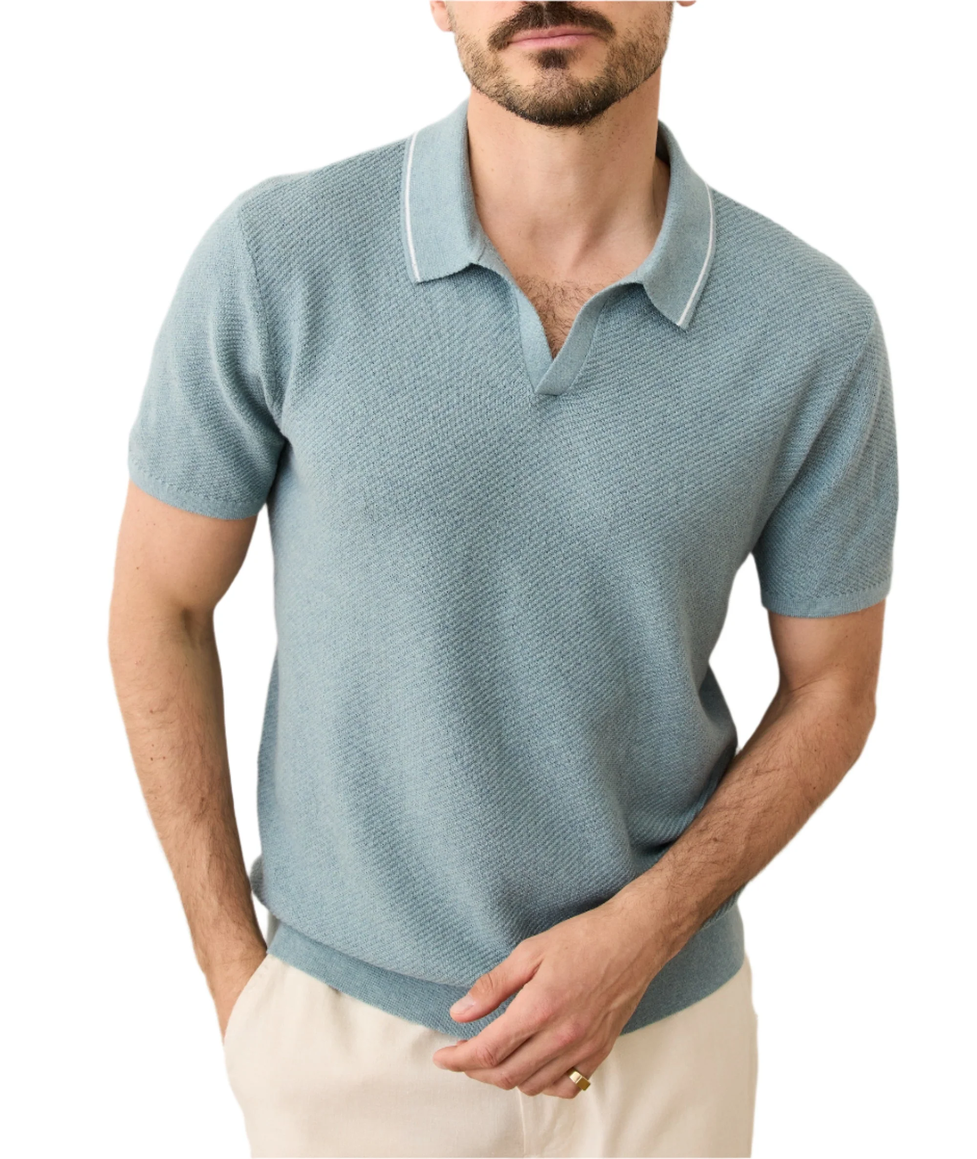 Marine Layer Mens Greyson Sweater Short Sleeve Sweater Polo - Image 2