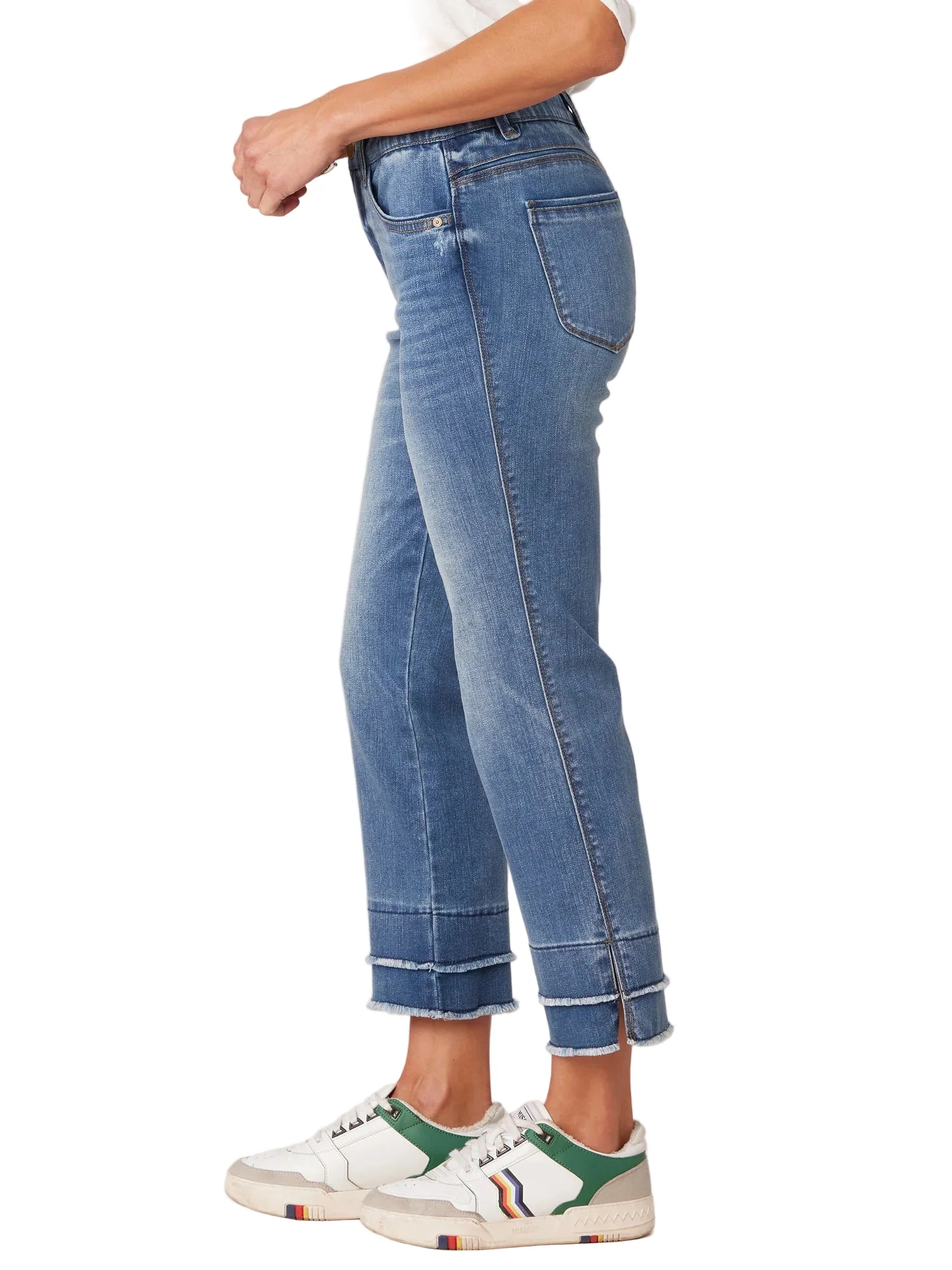 Democracy Womens "Ab"solution Mid-Rise Blue Double Layer Fray Hem Kick Flare Jeans - Image 3