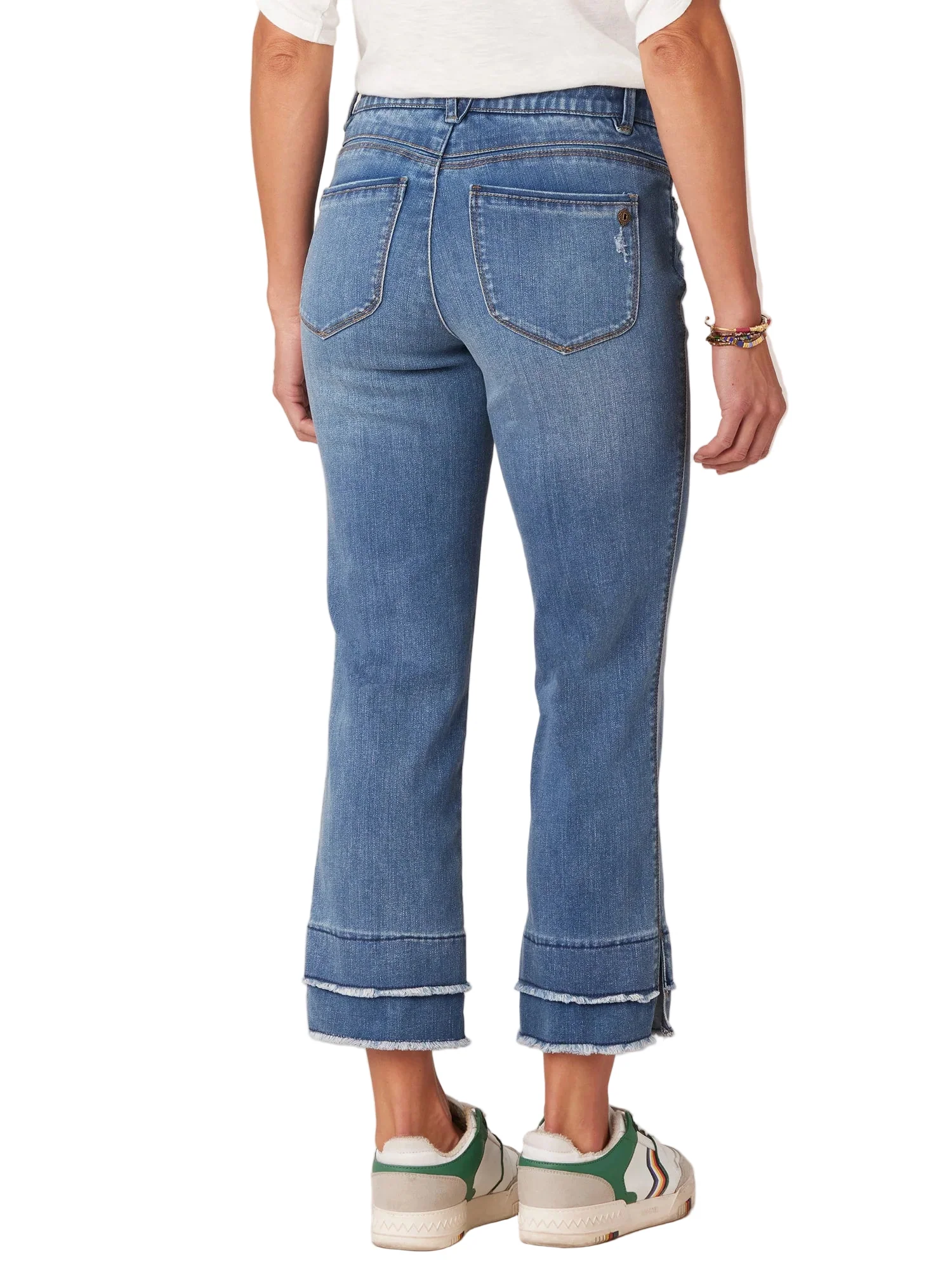 Democracy Womens "Ab"solution Mid-Rise Blue Double Layer Fray Hem Kick Flare Jeans - Image 4