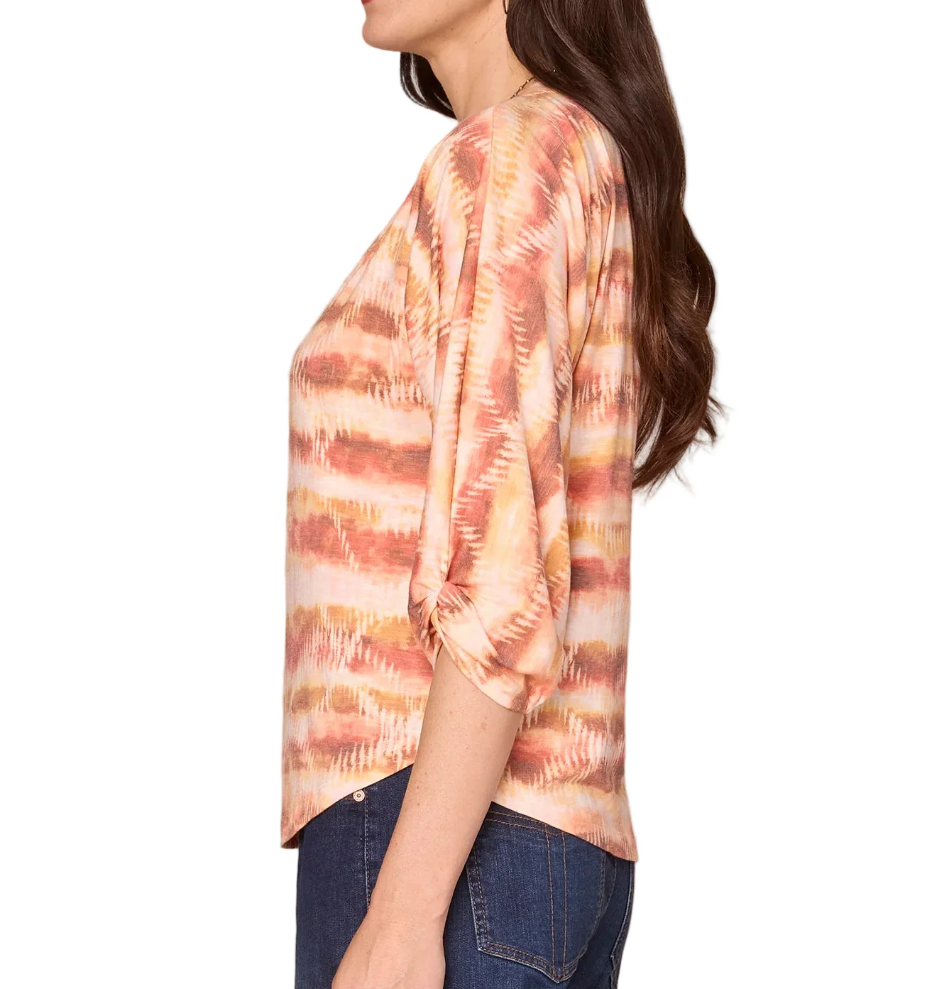Democracy Womens Three Quarter Blouson Sleeve Boat Neck Abstract Print Knit Top - Image 2