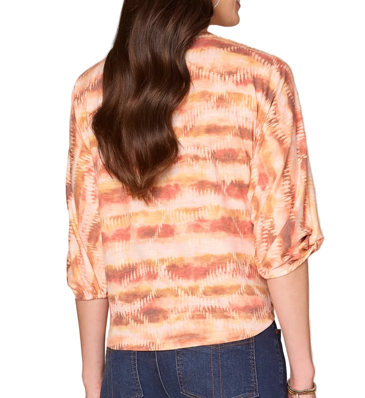 Democracy Womens Three Quarter Blouson Sleeve Boat Neck Abstract Print Knit Top - Image 3