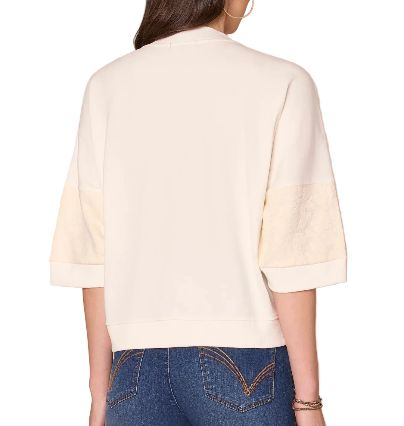Democracy Womens Three Quarter Dolman Sleeve Surplus Neck Embroidered Knit Top - Image 3