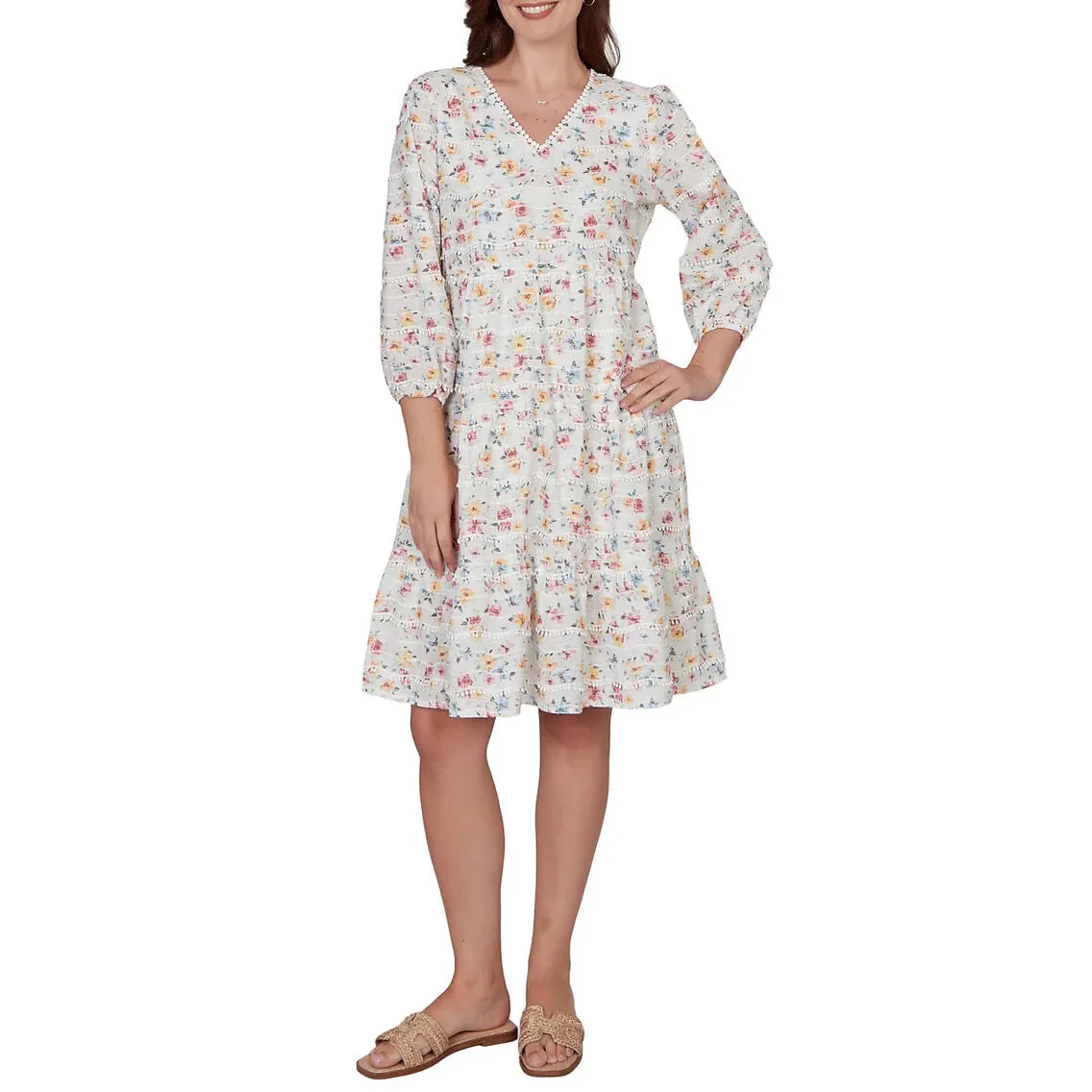 Ruby Rd. Womens Embroidered Floral Peasant Dress