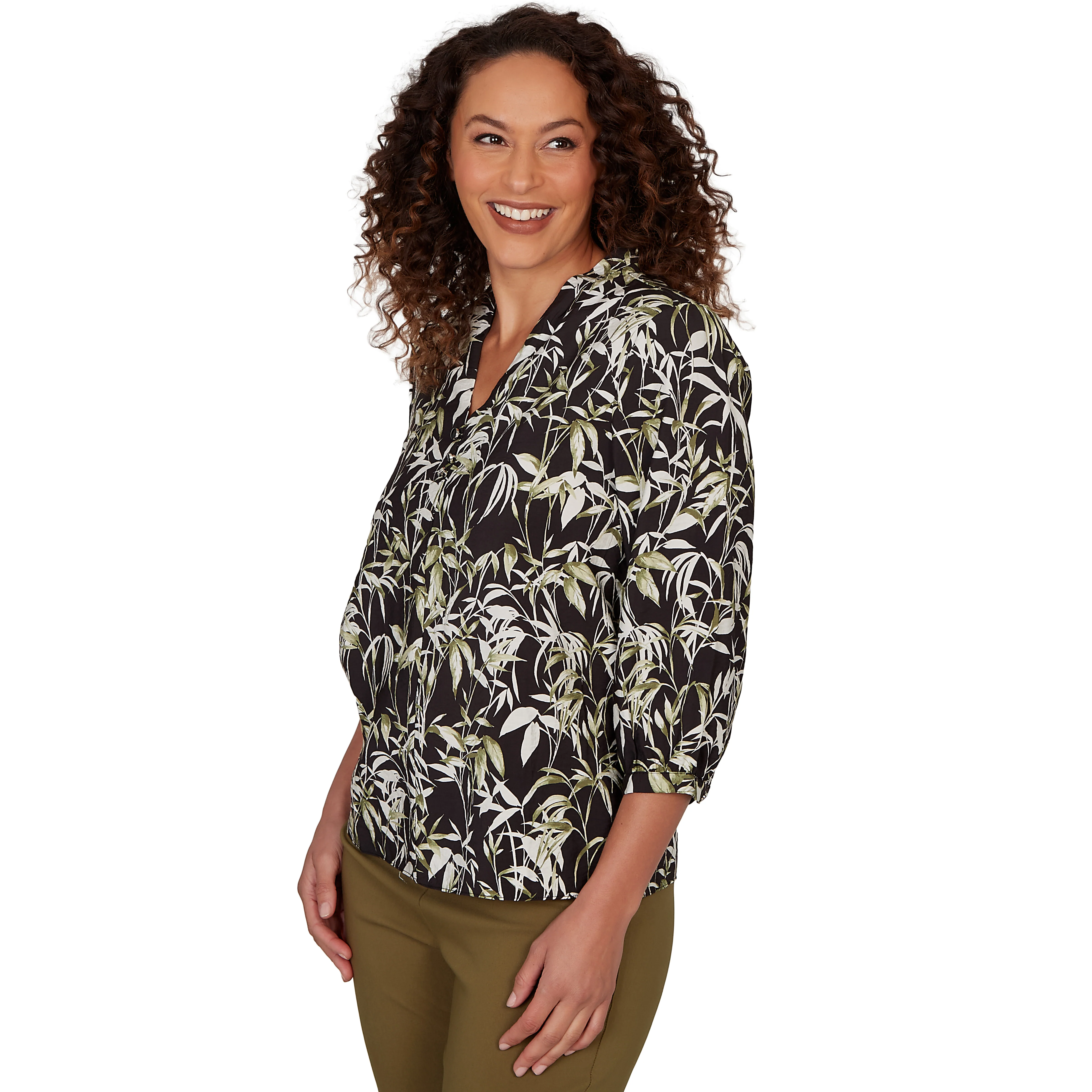 Emaline Women's Palm Leaf 3/4 Sleeve Blouse - Image 3