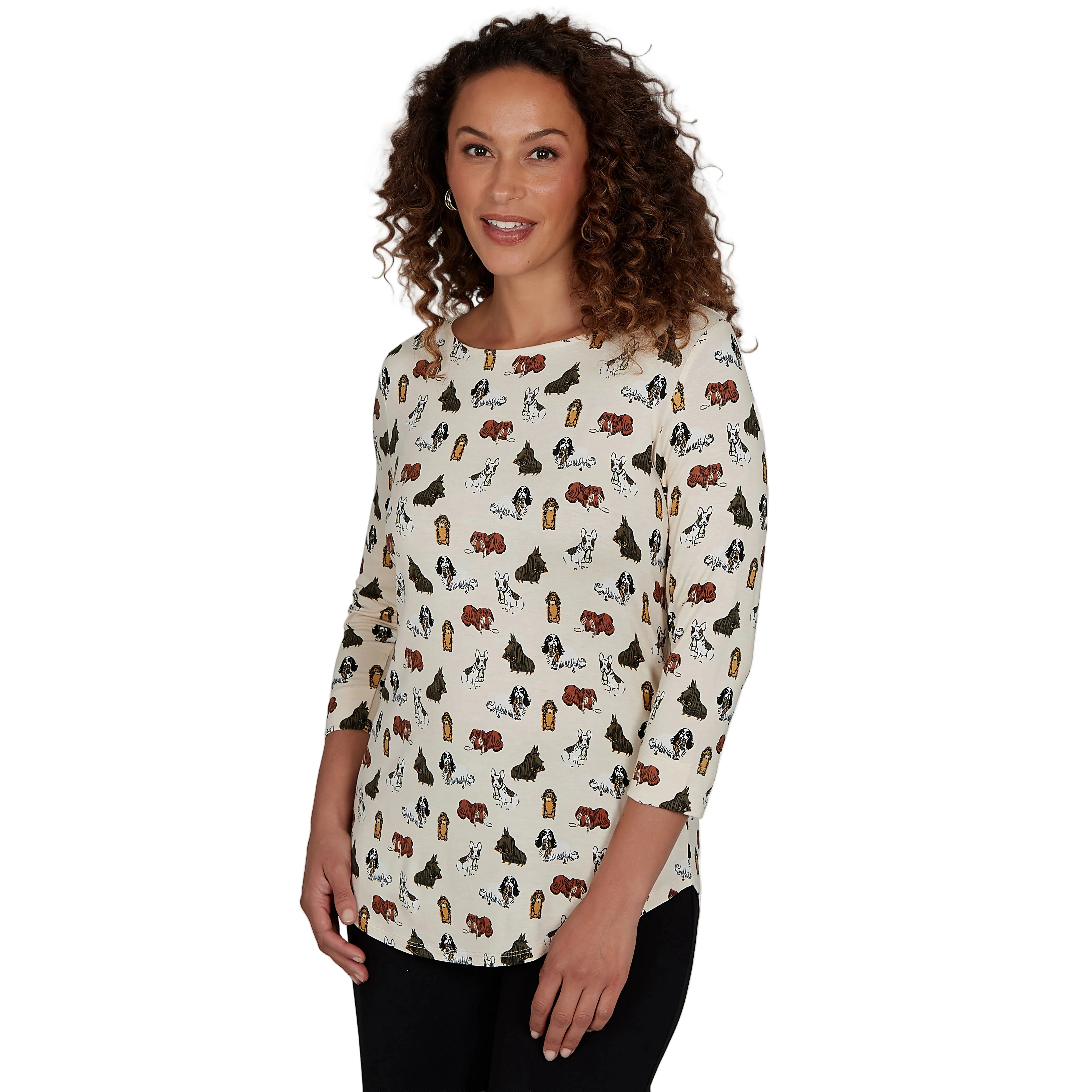 Emaline Women's Puppy Boatneck 3/4 Sleeve Top - Image 3