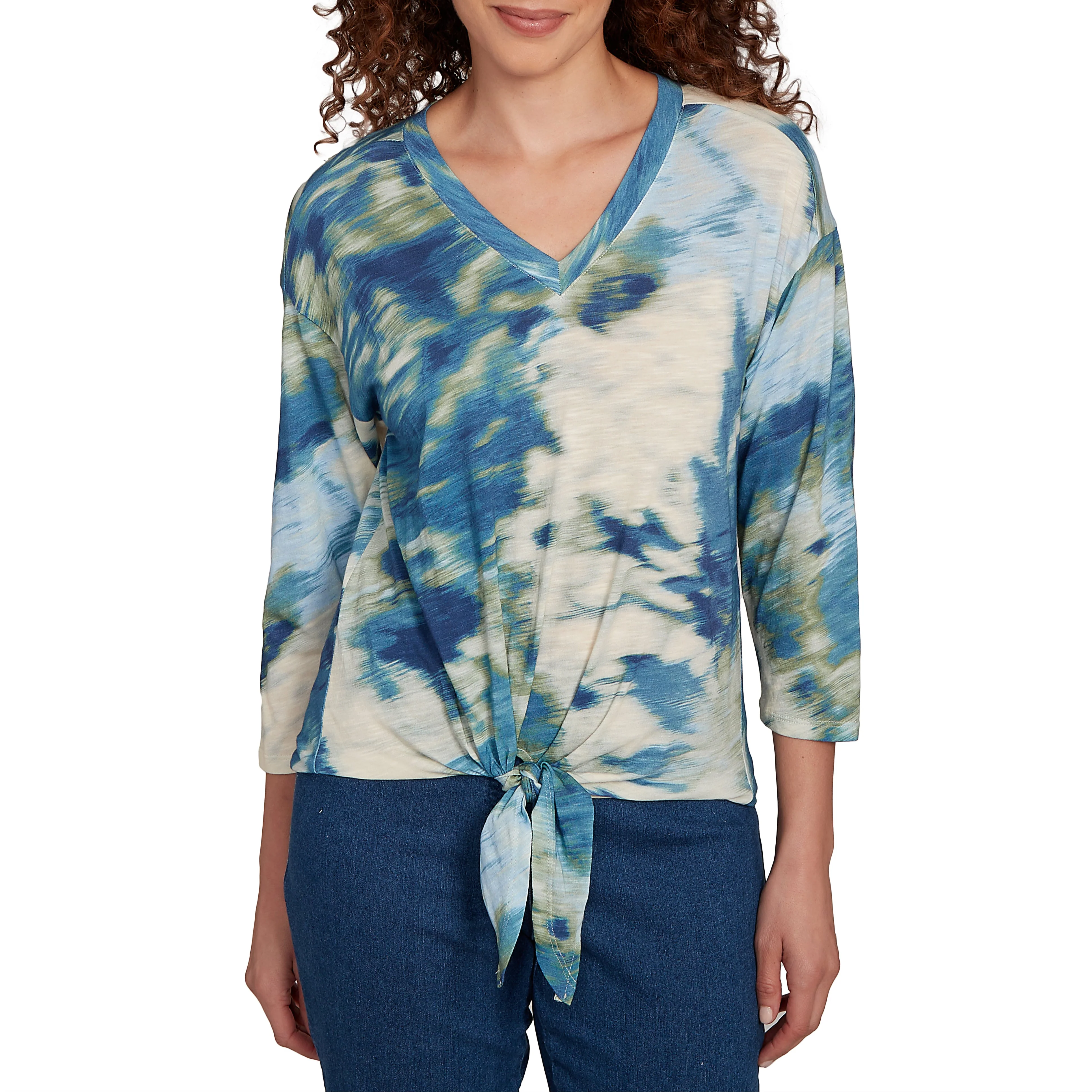 Skye's The Limit Womens Floral Tie Front 3/4 Sleeve Top