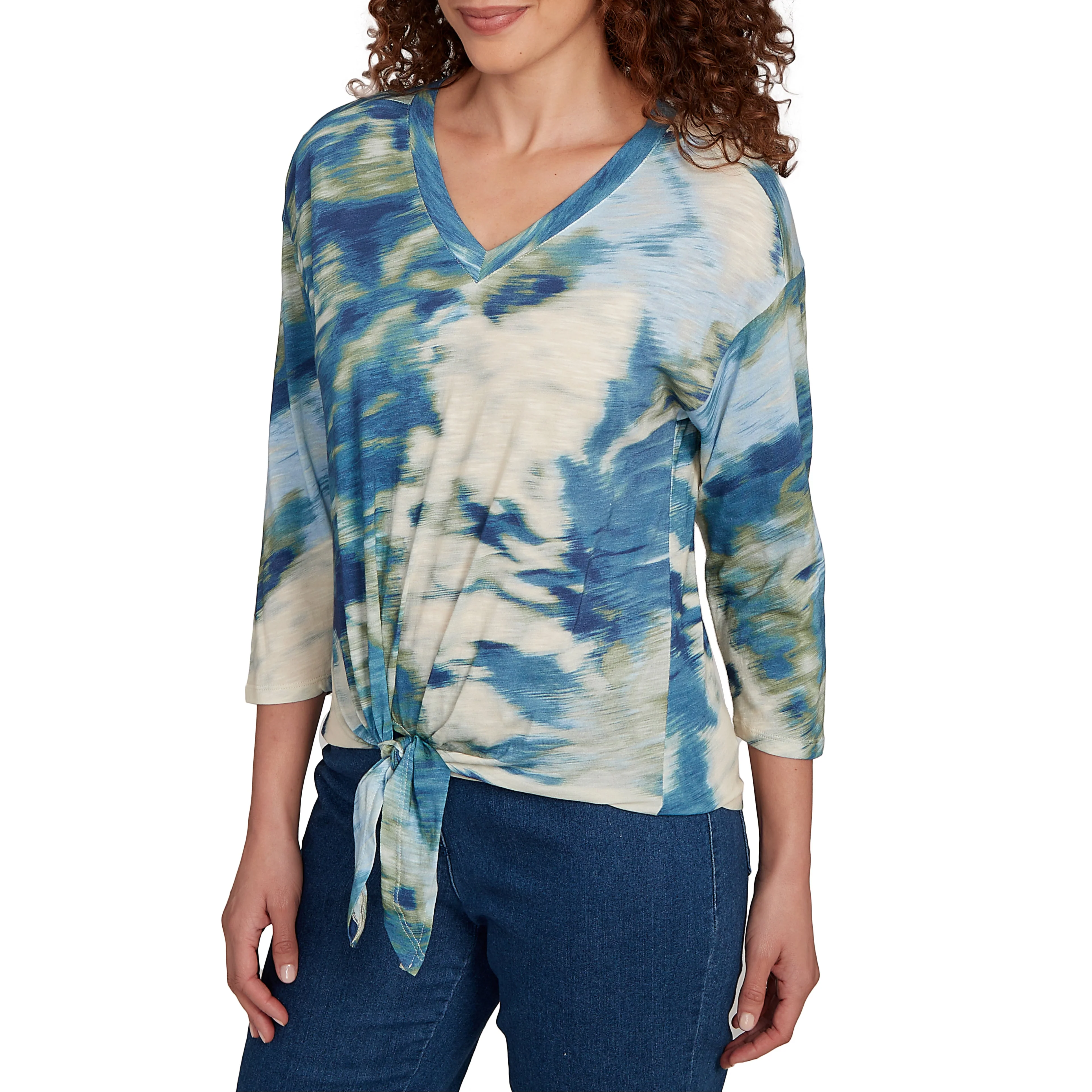 Skye's The Limit Womens Floral Tie Front 3/4 Sleeve Top - Image 2