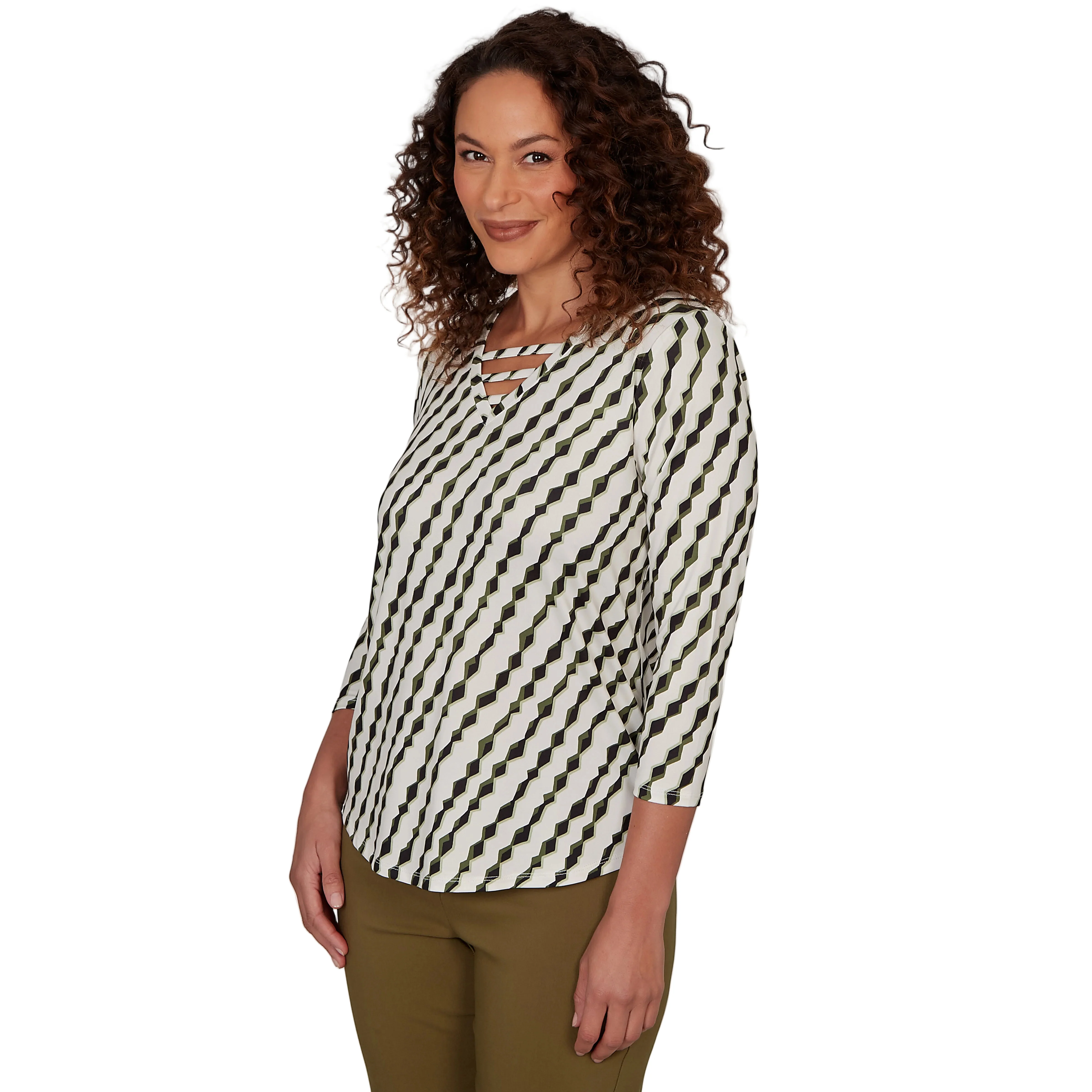 Emaline Women's Ricrac Lattrice V Neck 3/4 Sleeve Top - Image 3