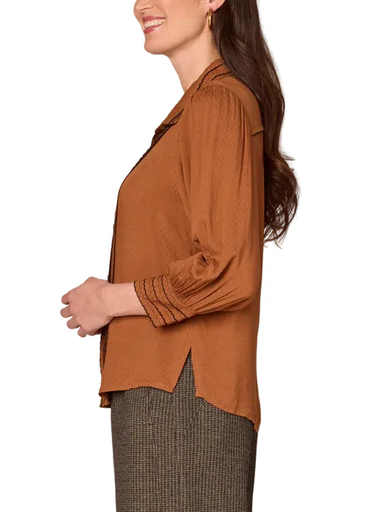 Democracy Womens Collared Button Down Scallop Edge Woven 3/4 Sleeve Shirt - Image 2