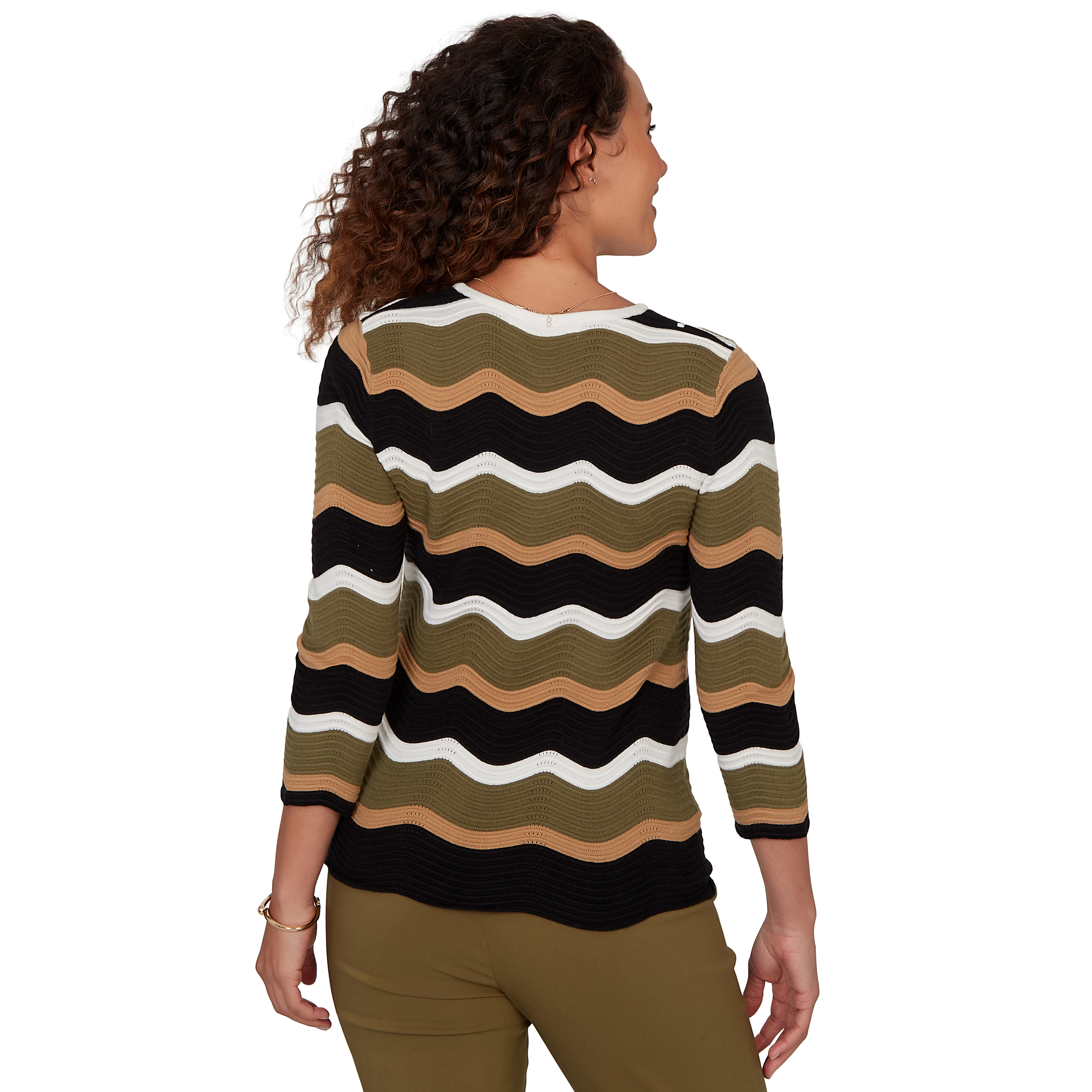 Emaline Women's Wavy Stripe 3/4 Sleeve Sweater - Image 2