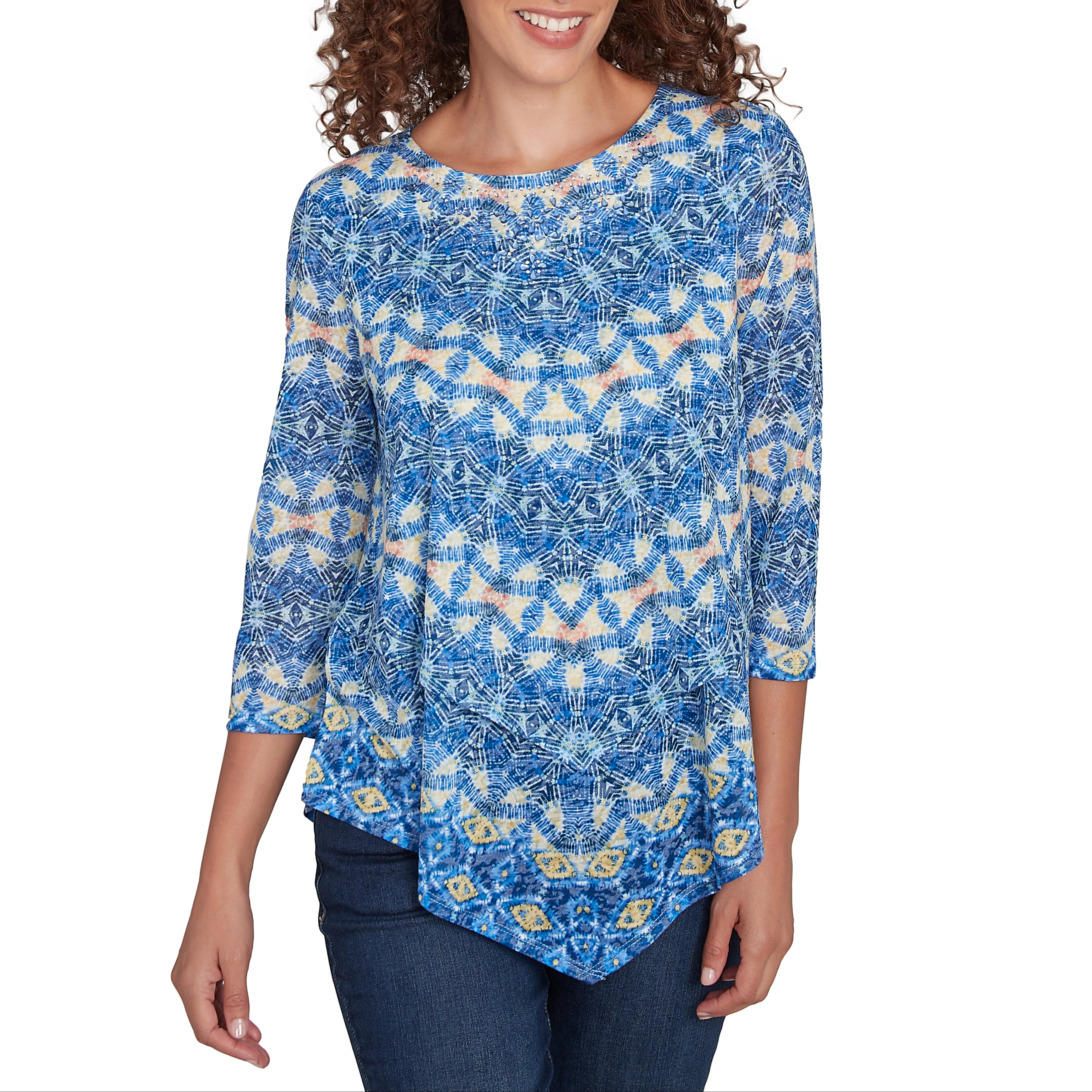 Ruby Rd. Womens Stripe Print 3/4 Sleeve Top