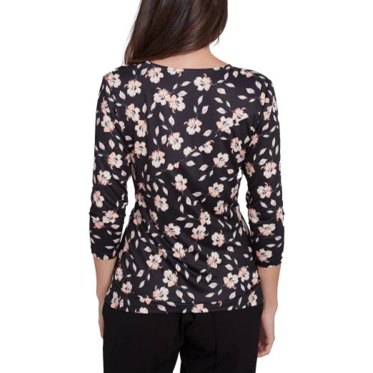 Emaline Womens Surplus Flower 3/4 Sleeve Top - Image 2