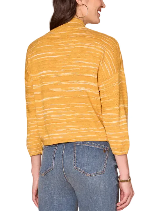 Democracy Womens Zip Mock Neck Tie Front Space Dye 3/4 Sleeve Sweater - Image 3