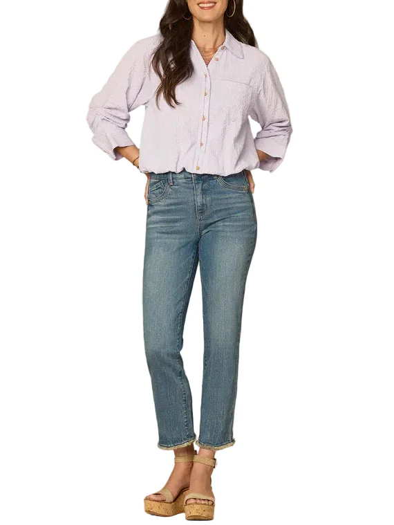 Democracy Womens Tucked Sleeve Smocked Button Down Bubble Hem Splice Stripe Woven Shirt - Image 4