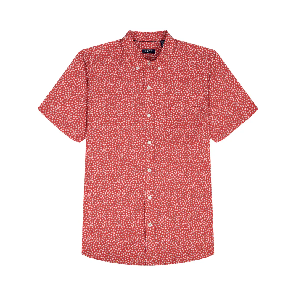 IZOD Womens Breeze Printed Button Down Short Sleeve Shirt