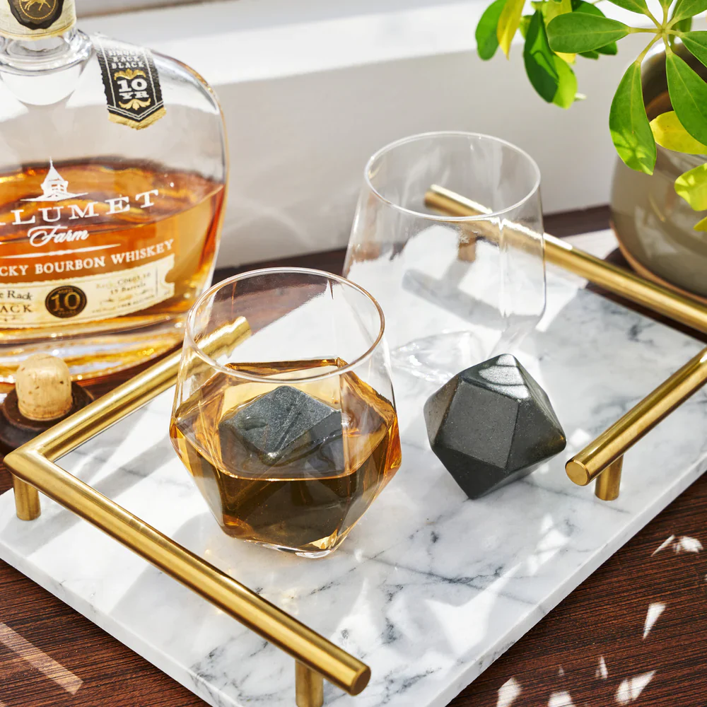 Viski Seneca Crystal Faceted Tumbler & Hexagonal Basalt Stone Set - 4 - Image 3
