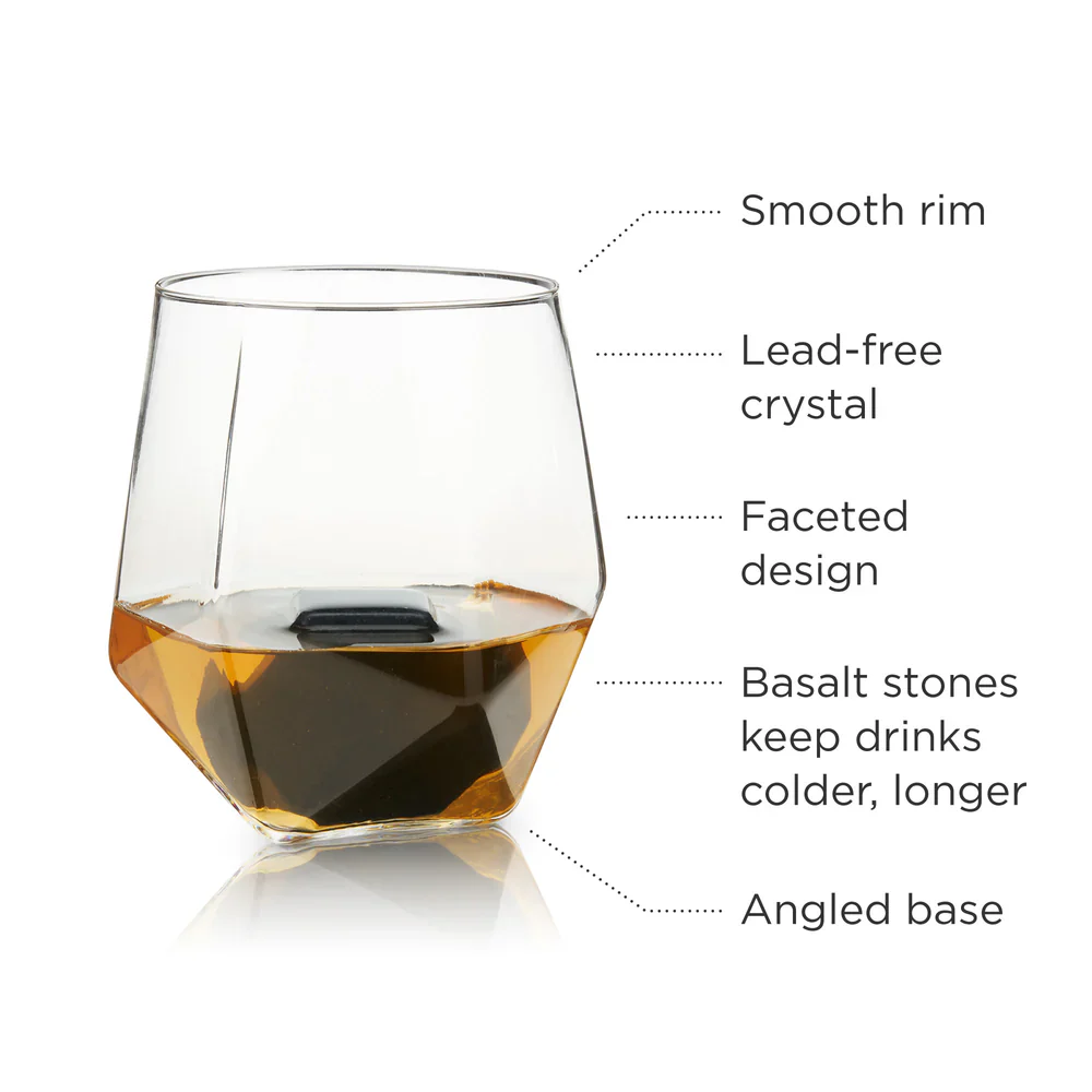 Viski Seneca Crystal Faceted Tumbler & Hexagonal Basalt Stone Set - 4 - Image 5
