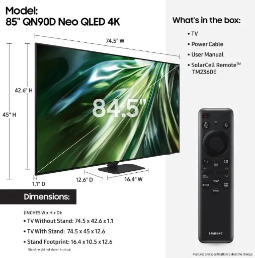 Samsung 85” Class QN90D Series Neo QLED 4K Smart Tizen TV (2024) - Image 3
