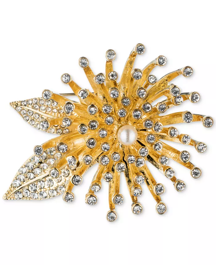 Anne Klein Gold-Tone Crystal Flower Burst Brooch Pin