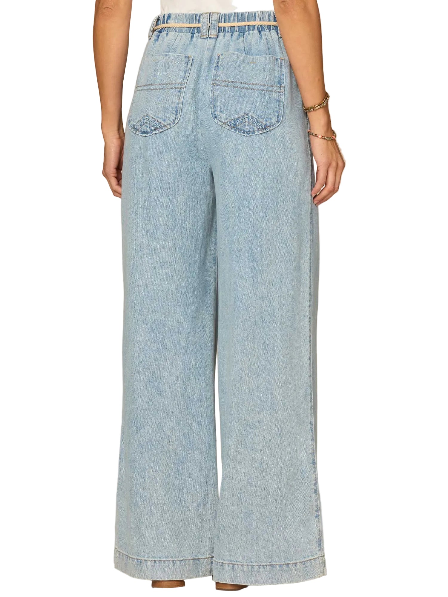 Democracy Womens "Ab"leisure Skyrise Pleated Spade Pocket Wide Leg Jeans W/ Rope Belt - Image 3