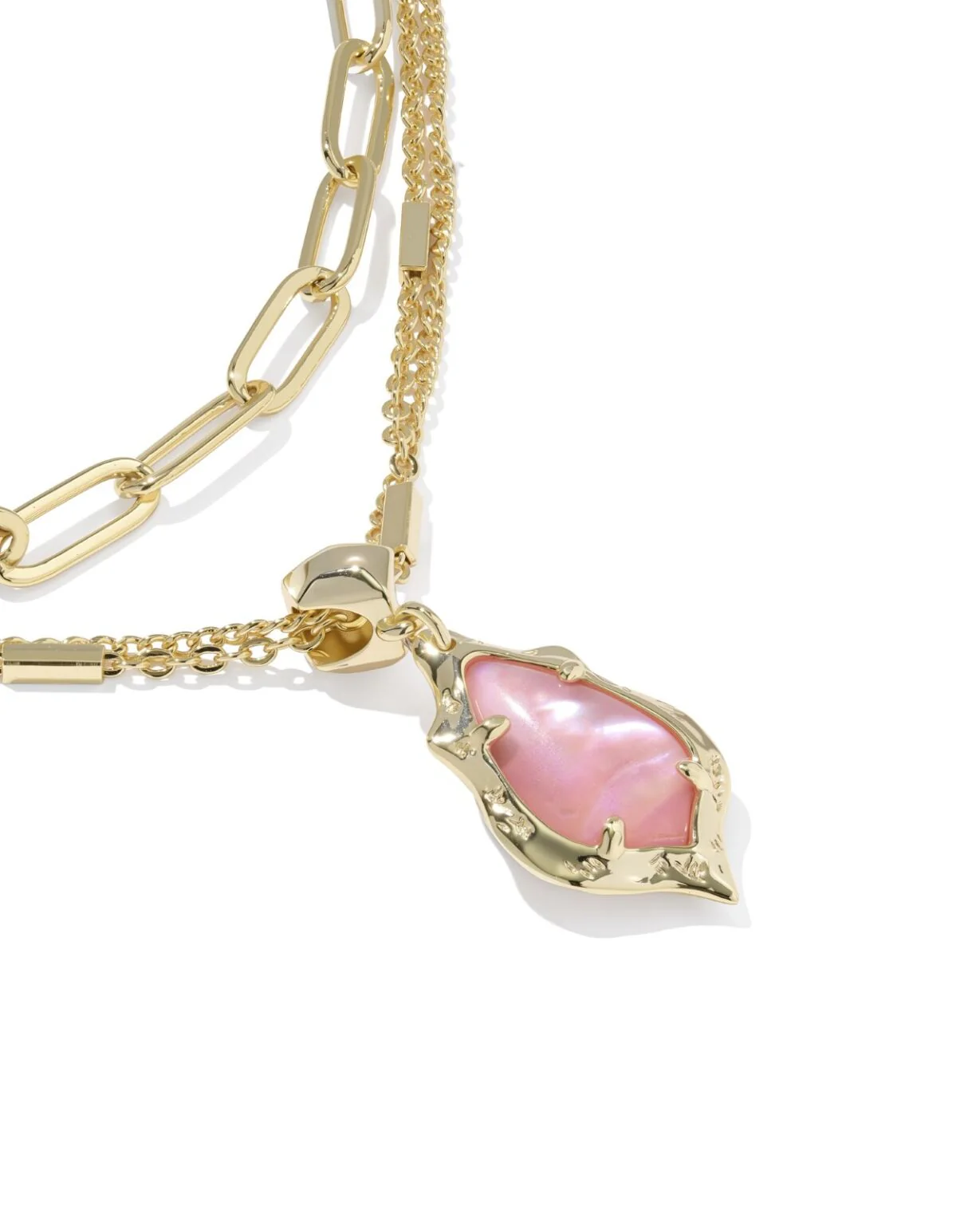 Kendra Scott Adriana Gold Scallop Frame Multi Strand Necklace - Light Pink Iridescent Abalone - Image 2