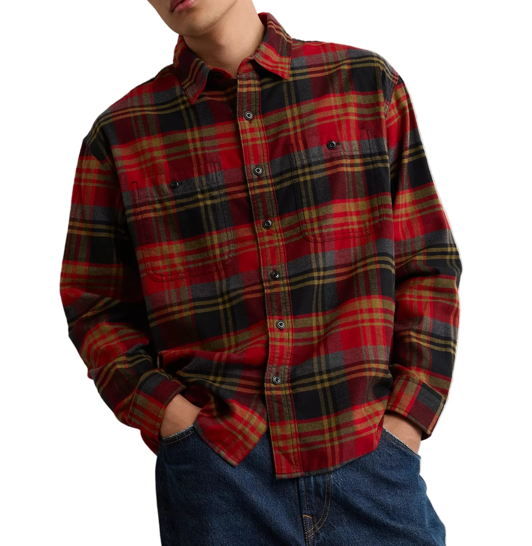 American Eagle Mens AE Relaxed Fit Everyday Flannel Long Sleeve Shirt - Image 3