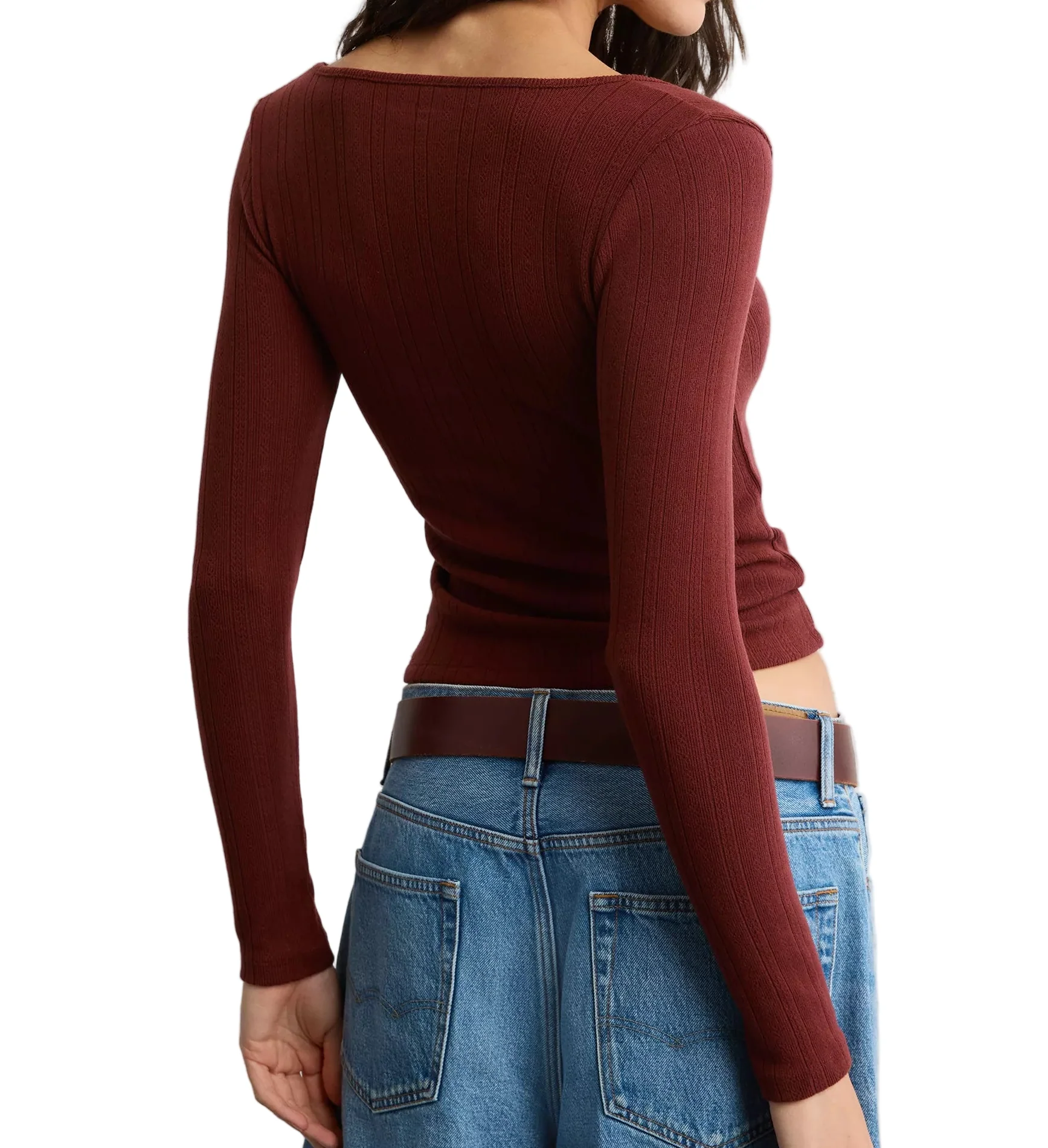 American Eagle Womens AE Long-Sleeve Square Neck Long Sleeve T-Shirt - Image 4