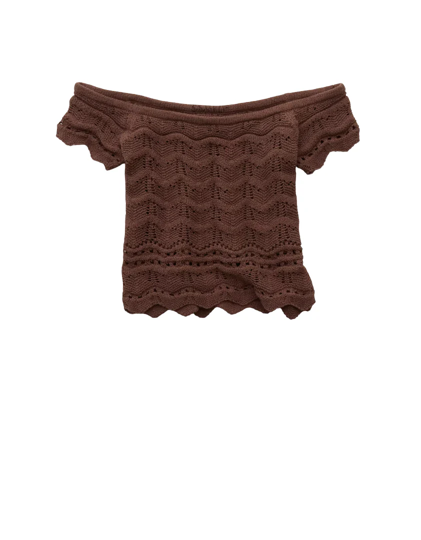 American Eagle Womens AE Off-The-Shoulder Cropped Sweater Tee