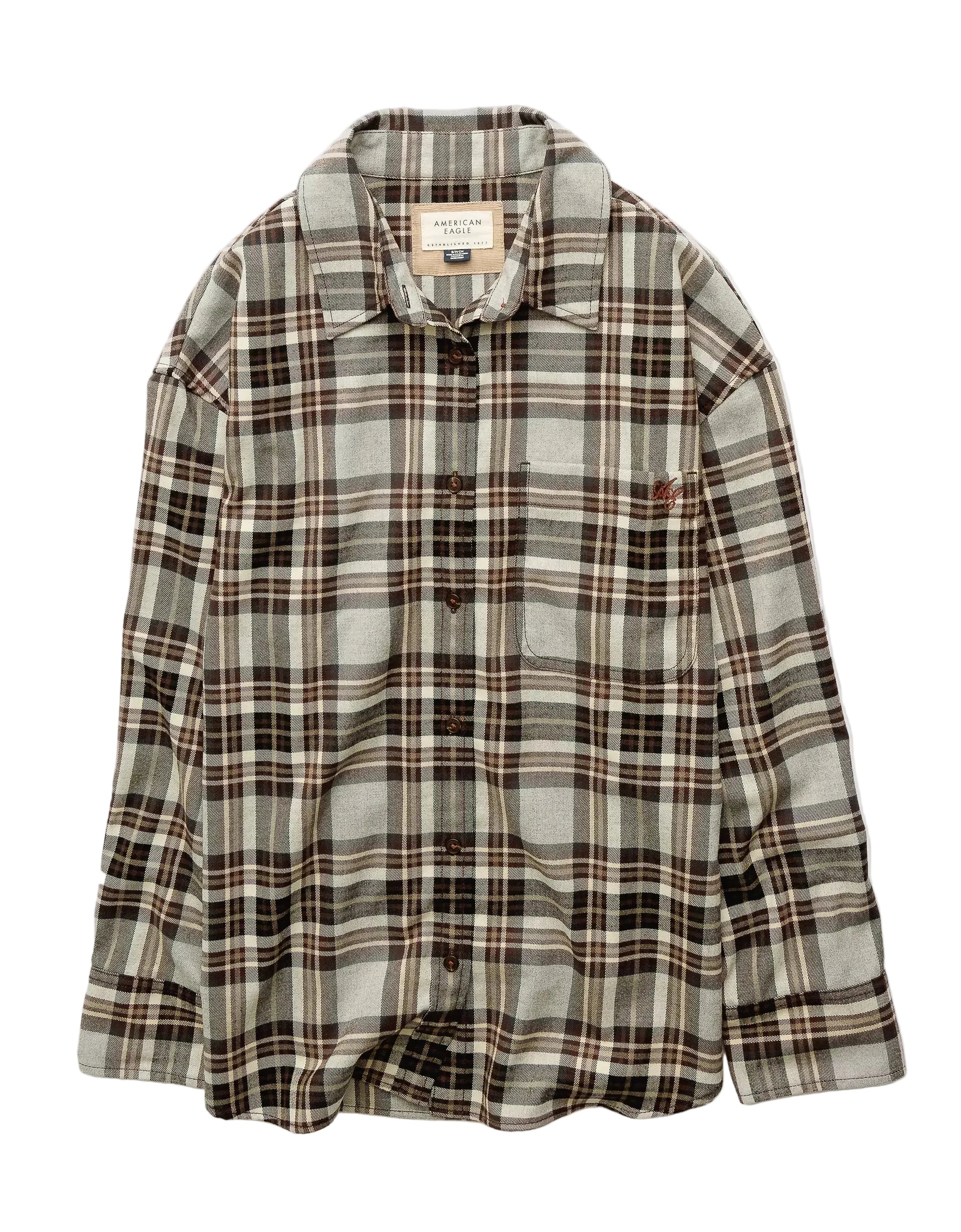American Eagle Womens AE Oversized Long-Sleeve Plaid Shirt