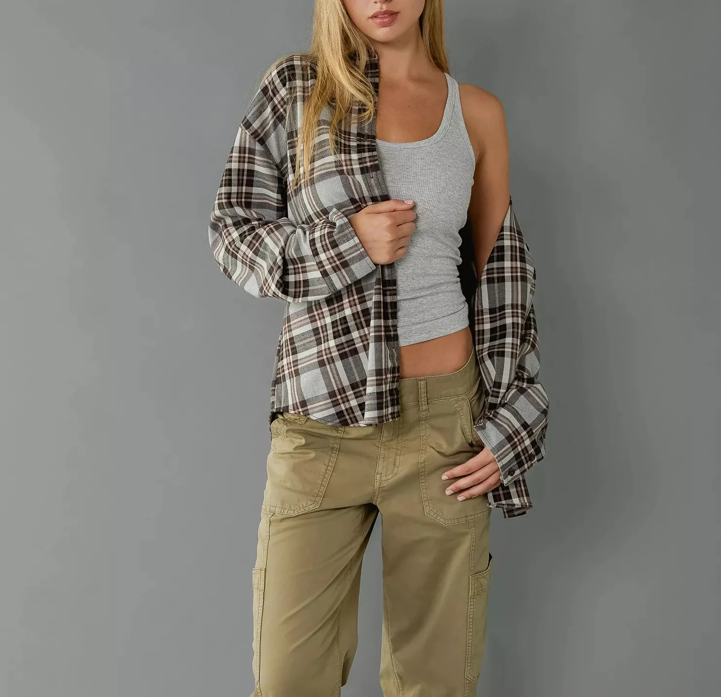 American Eagle Womens AE Oversized Long-Sleeve Plaid Shirt - Image 3