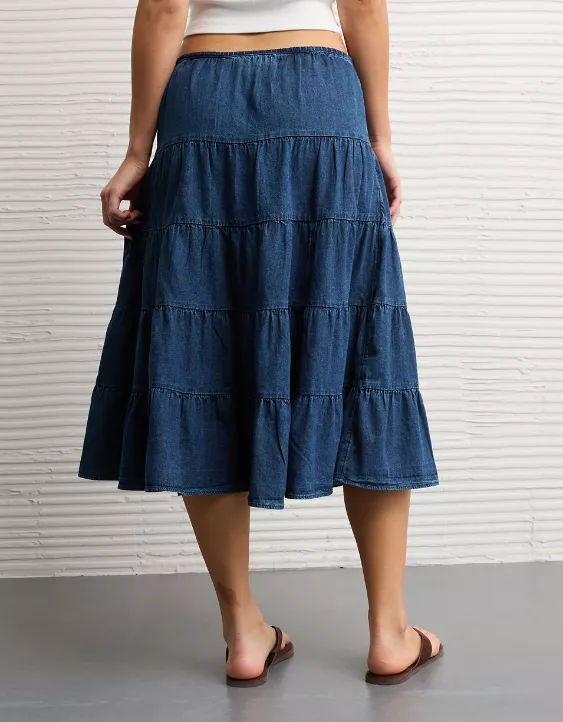 American Eagle Womens AE Tiered Midi Skirt - Image 4